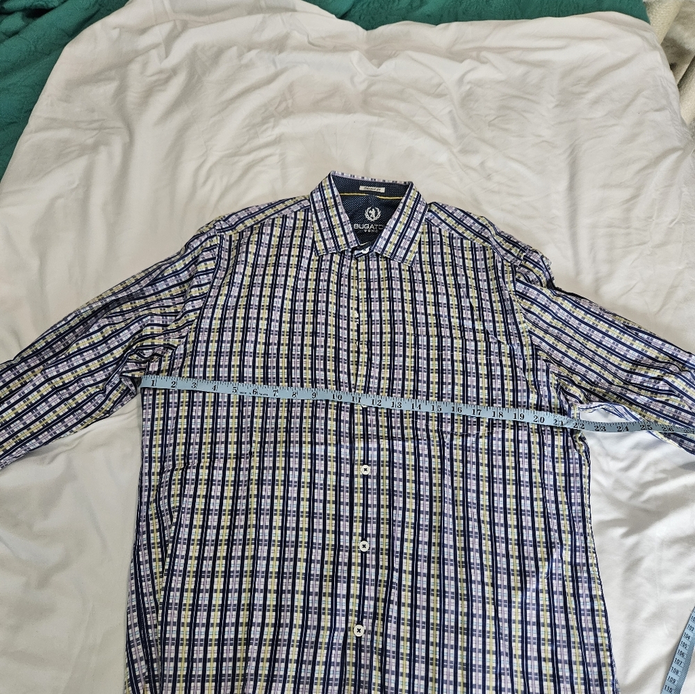 Bugatchi Men's Blue and White Checkered Shirt